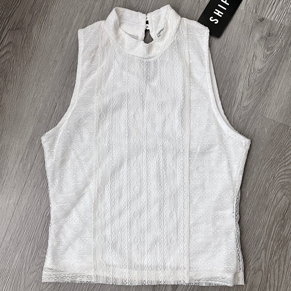 (NWT) SHIFT Big Girls/Juniors White Lace Lined Sleeveless Back Keyhole Top S